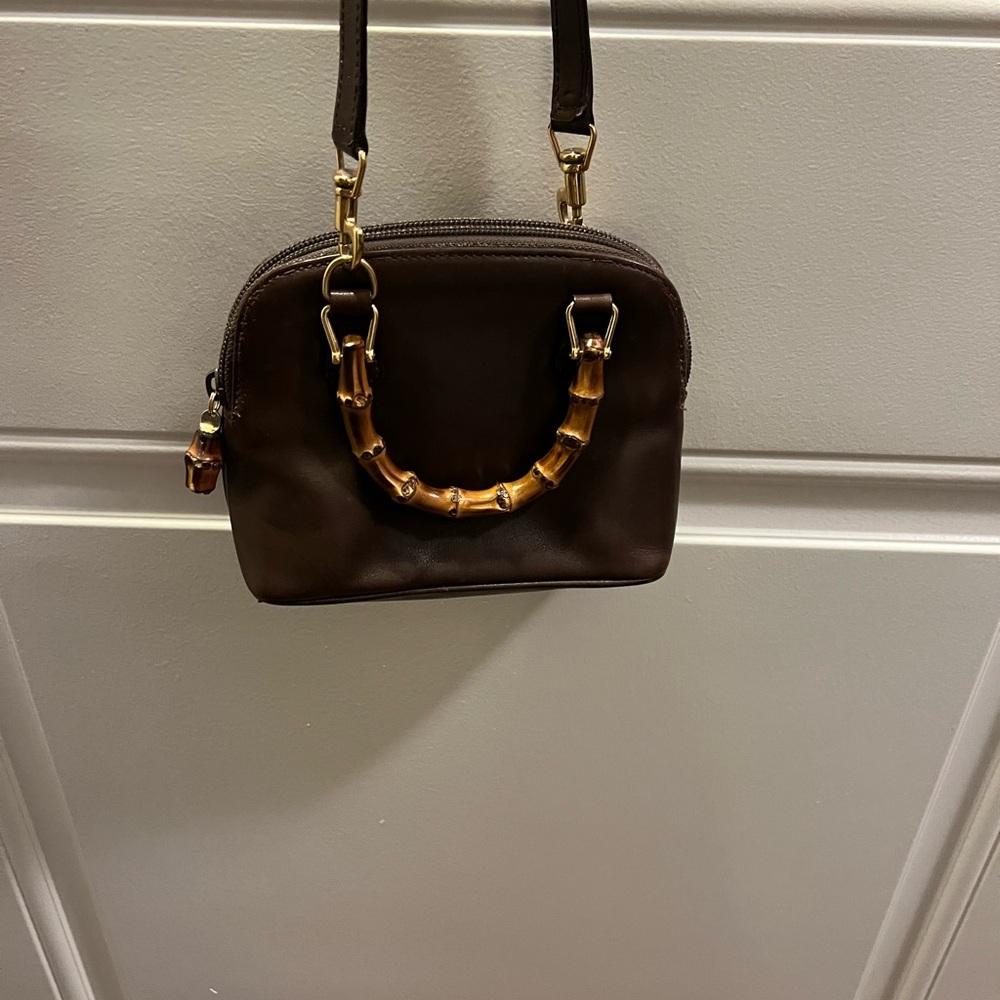 Vintage Gucci Mini- Brown Leather Handbag with Bamboo Handle